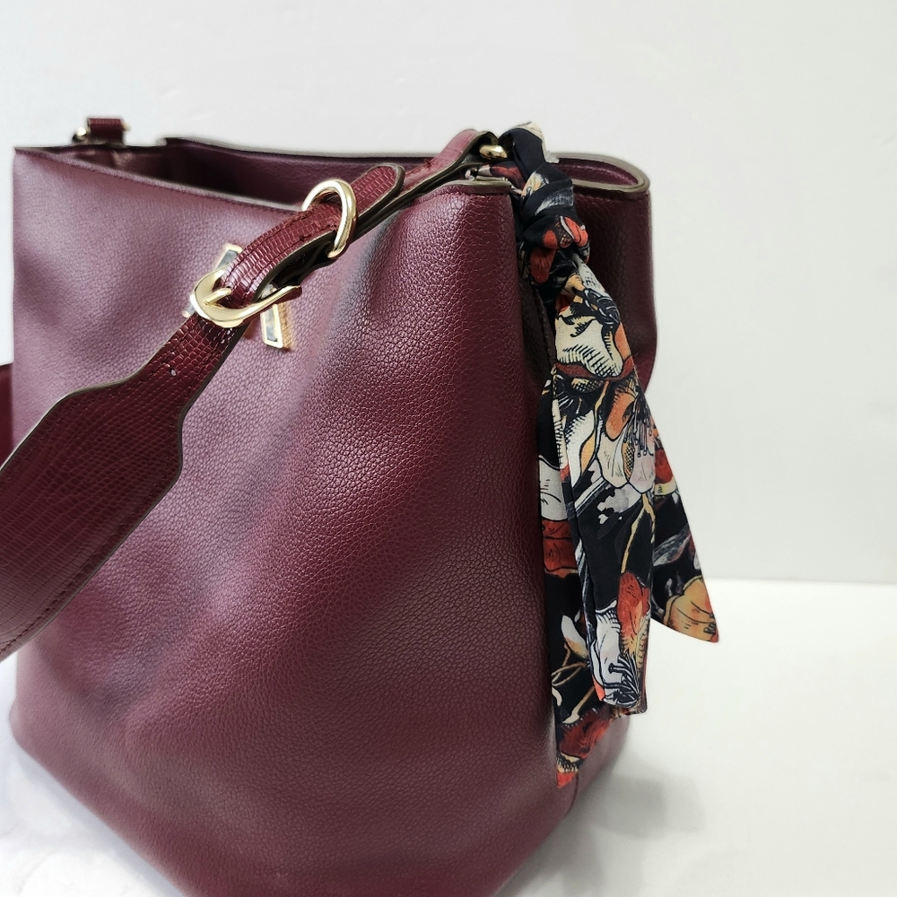 ANNE  KLEIN Shoulder Bag Maroon Purse w/ scarf - Picture 6 of 14